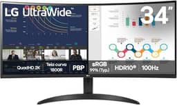Monitor LG UltraWide™ Curvo – Tela VA de 34”, 21:9, WQHD, sRGB 99%, HDR10, 100Hz, 5ms (GTG), PBP - 34WR50QK-B