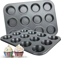 Forma para Cupcake e Muffin, 12 Cavidades, Antiaderente de Teflon, 27x25x3 cm, Preta