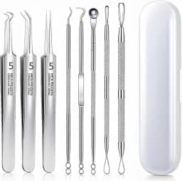 Kit Removedor de Cravos e Espinhas Profissional 8 Peças Inox com Estojo – Ferramentas de Higiene Facial para Limpeza de Poros, Acne e Cravos, Extrator de Cravos e Espinhas