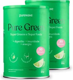 Pure Green Suco Verde em Pó Detox Natural Sabor Limão Purewave - 30 doses 150g - 2 potes - Para Inchaço e Saúde Intestinal