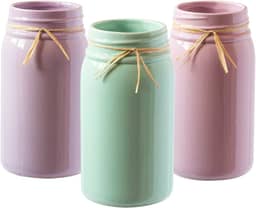 Royal Imports Vaso de cerâmica Mason, vaso de flores para plantas decorativas para jardim interno ou externo, pátio, varanda, varanda, peitoril da janela, decoração de casa - cores pastel primavera, conjunto de 3, lavanda, rosa, azul