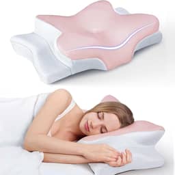Travesseiro Ergonômica de Alívio de Dor no Pescoço com Memória, Ajustável e Resfriamento, Travesseiro Ortopédico para Dormir de Costas, Lado ou Barriga - Conforto, Suporte e Bem-estar (Rosa)