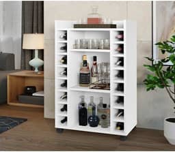 Adega Bar Porta, Vinhos 16 Garrafas Com Rodizios Excelente Espaço, adega de parede,suporte para vinho (Branco)