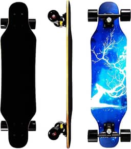 Mini Cruiser Longboard, skate de roda larga de 78 cm, skate estável para iniciantes e fácil de controlar, adequado para passeios em parques e ruas, padrão de chama exclusivo