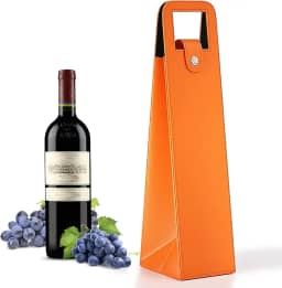Bolsa de presente de vinho, bolsa de vinho de couro reutilizável, bolsa de presente de cerveja champanhe com garrafa única para aniversário, casamento, festa de piquenique, presentes de Natal (laranja)