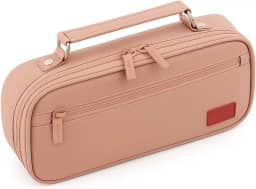 Estojo Escolar Box Grande Organizador com Divisórias e Alça - Estojo Necessaire Unissex Capacidade Ampla para Lápis, Canetas, Material Escolar (Rosa)