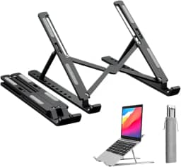 Suporte para Notebook e Tablet 10' a 18' Linha Premium em Alumínio Dobrável e Ergonômico Para Desktop Portátil Ajustável em 6 Ângulos com Altura Regulável Leve Apoio Universal - Premium®