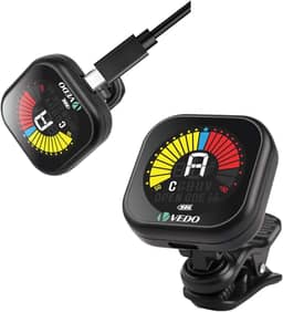 VEDO Afinador Recarregável para Guitarra, Violão, Baixo, Ukulele e Violino - Display LCD de Alta Precisão, Bateria de Lítio com 20 Horas de Duração, Modo Cromático, Cabo USB Tipo-C Incluso (1)