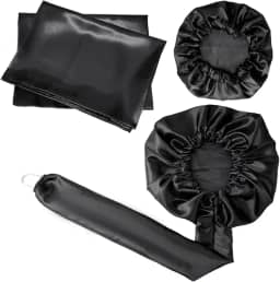 Kit Touca Difusora + 1 Touca + 2 Fronhas Cetim Seda Preta