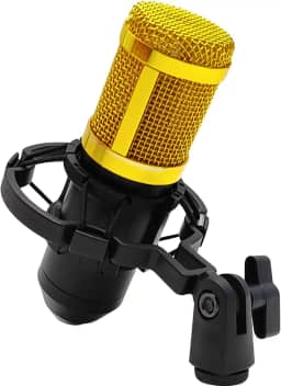 Microfone Condensador Profissional com Fio 3 Metros Dourado - Gravação Estúdio Transmissão ao Vivo