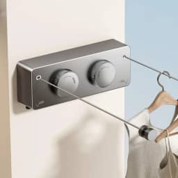 Varal Retratil de Parede Aço Inoxidável Corda Varal de Roupa Ajustável Até 4.2 m Varal Retratil de Parede Recolhível À Prova D'água e Antiferrugem Com Duas Linhas Cinza