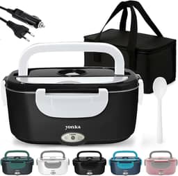 Marmita Elétrica Yonks 60W com Bolsa Térmica – Bivolt 110V/220V + Cabo Veicular 12V/24V – Marmita para Carro e Caminhão (Preta e branca)