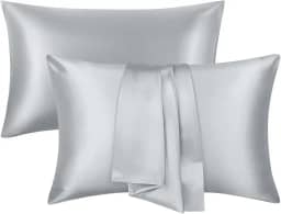 Conjunto de 2 fronhas de cetim de seda tamanho padrão com fecho de envelope presentes amigos da pele e cabelo para mulheres homens 50,8 cm x 76,2 cm cinza claro