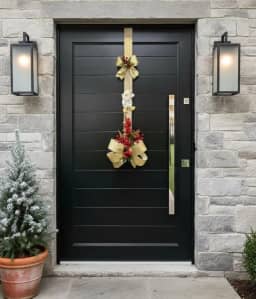 Arranjo Guirlanda Natal Pendente Porta Duplaface Escapulário Dourada