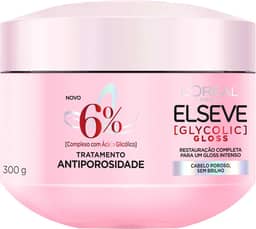 L'Oréal Paris Elseve Glycolic Gloss Máscara Capilar Antiporosidade, com Ácido Glicólico, Sela a Cutícula, Garante 3X Mais Brilho Espelhado e Maciez Intensa, 300g