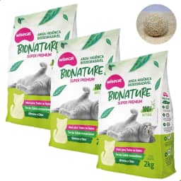 Kit 3 Areia Higiênica Biodegradável 2kg Para Gatos Sanitária BioNature Super Premium Mandioca Natural