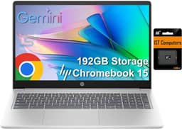 Laptop HP Chromebook 15 (15,6 polegadas antirreflexo, Intel N200 (> i3-1115G4), 8 GB DDR5 RAM, 192 GB de armazenamento (64 GB eMMC + cartão SD de 128 GB), numérico KB) para casa e estudantes, webcam