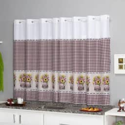 Cortina Cozinha Oxford 2,00x1,40 Estampada Cappuccino Janela Vitrô Ilhós Blackout Blecaute Decorativa Poliéster Varão (Girassol)