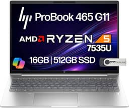 HP Laptop empresarial ProBook 465 460 G11 tela FHD + de 16 polegadas, AMD Ryzen 5 7535U, 16 GB DDR5 RAM, 512 GB NVMe, Wi-Fi 6E, RJ-45, webcam, teclado retroiluminado, Win 11 Pro - Plástico prata Pike