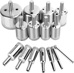 Broca Diamantada para Porcelanato 15 Peças - 6 a 50mm - Broca de Diamante para Vidro, Cerâmica, Mármore, Azulejo e Alvenaria