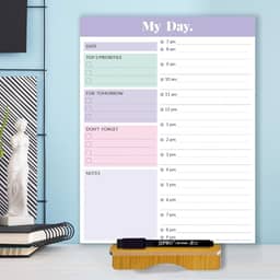 JJPRO Planejador diário de mesa reutilizável com suporte, quadro de apagar a seco a cada hora, quadro de programação de 28 x 21 cm, cronograma de apagamento a seco com intervalos de tempo, quadro de