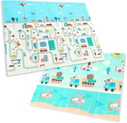 Tapete de Atividades Infantil Tatame Portátil dos Bebês e Crianças, Dupla Face, Dobrável, Macio, Gigante - Fácil de Guardar (PISTA)