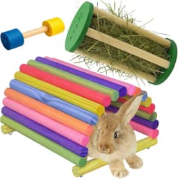 Kit Casinha Porta Feno e Brinquedo Para Mini Coelhos