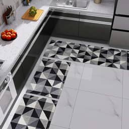 Tapete Kit de Cozinha Antiderrapante 3 Peças Mesclado Geométrico Conjunto Passadeira 1,30m x 45cm Capacho 65cm x 45cm Jogo Artesanal Cru Caramelo Preto (Mosaico)