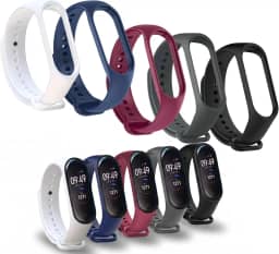 Kit 5 Pulseiras Compativel MI Band 3 e 4 Cores Preto Azul Cinza Vinho Marsala Branco Bracelete Silicone Com Pino Resistente