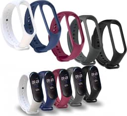 Kit 5 Pulseiras Compativel MI Band 3 e 4 Cores Preto Azul Cinza Vinho Marsala Branco Bracelete Silicone Com Pino Resistente