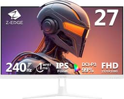 Monitor gamer Z-Edge de 27 polegadas, FHD 1080P 240Hz, MPRT ultrarrápido de 1ms, DCI-P3 99%, SRGB 120%, 8 bits, UG27PJ (branco), moldura sem moldura, 2 portas DP 1.4 e 2 portas HDMI 2.0
