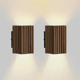 2 ARANDELA DE MADEIRA RIPADA 20CM LUMINARIA LUXO EXTERNA/INTERNA (LUZ QUENTE)