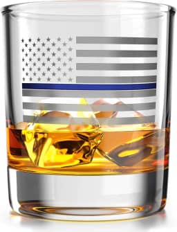 Thin Blue Line American Flag - Old Fashioned Whiskey Rocks Bourbon Glass - Capacidade de 290 ml