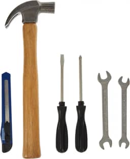 Tramontina 43408113, Jogo de Ferramentas 6 Peças, com Martelo, Chaves Fixas, Chaves de Fenda e Estilete