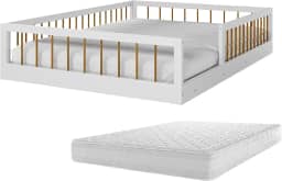 Cama Casal Montessoriana Com Colchão Infantil Quarto Criança Meninas E Meninos Berço Moderno Com Grade Lateral Proteção