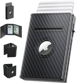 Carteira masculina AirTag, Smart Air Tag com suporte para AirTag, carteira masculina com três dobras para Apple Airtag, carteira inteligente de couro masculina, Fibra de carbono, Wallet for