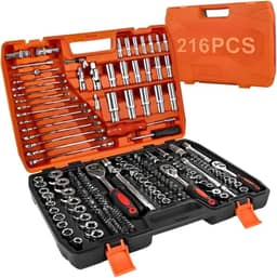 Kit Jogo de Soquetes com Chave Catraca, 216 Peças, Encaixe de 1/4" e Diâmetro 4mm a 32mm, caixa de ferramentas completa, kit de ferramentas completa