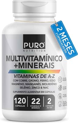 Multivitamínico Puro Nutrition, 22 Vitaminas e Minerais de A-Z, 120 Cápsulas
