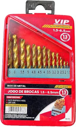 Kit Jogo Brocas HSS Titânio 13 Peças 1,5 a 6,5mm em Aço Rápido para Furadeira Perfuração em Metal Madeira Plástico