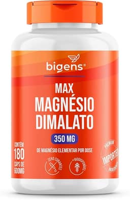 Max Magnésio Dimalato, 350mg de magnésio elementar por dose, 180 cápsulas, Biogens
