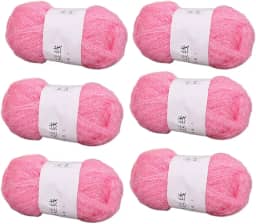 6 novelos de fio brilhante para panos de prato 100% poliéster, vidro, seda, pastel, para crochê, tecelagem, artesanato feito à mão, total de 300 g (rosa)