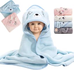 Toalha De Banho Infantil Soft Com Capuz Bichinho Bordado Algodão Toque Extremamente Macio Suave Para Pele do Bebê Recém Nascido, Cobertor Para Recém-Nascidos, Super Absorvente (Azul)
