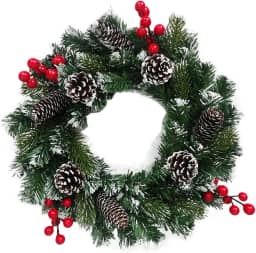 Guirlanda de Natal Nevada com Pinhas Azevinhos 35cm