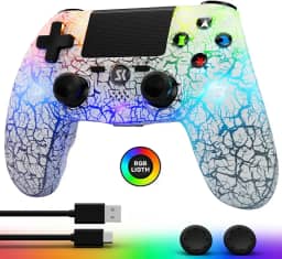 CHENGDAO Controller for PS4, Wireless Controllers for PlayStation 4/Pro/Slim, Remote Control with Adjustable RGB Light/1000mAh Battery/6-Axis Motion Sensor/Double Vibration/3.5mm Audio Jack, White