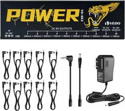 VEDO VD-SK3 Fonte de Alimentação para Pedal de Efeito de Guitarra com 10 Saídas Isoladas (9V, 12V, 18V) Proteção contra Curto-Circuito e Sobrecorrente - Fonte Estável para Pedais de Guitarra 110V-240V
