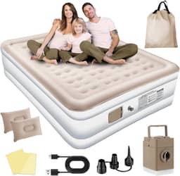 Colchão Inflável de ar Queen Double High, 2025 NEW Actualizar a Qualidade, com Bomba Rápida Inflação/Deflação, Terno Comfort, Camping, Viagem, Portátil Impermeável