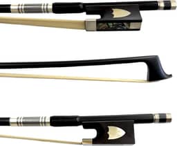 Arco Profissional Fibra de Carbono Liso Preto para Violinos 4/4 - Talão Ébano Escudo Crina Mongólia
