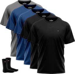 Kit 5 Camisas Dry-fit Sandrini Masculinas para Academia, Treino, Proteção UV + 2 Meias