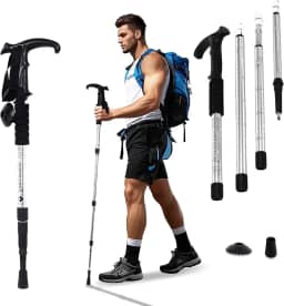 Bengala de Trekking em Alumínio, 110 cm, Bastão de Caminhada Ajustável com 3 Níveis, Sistema Anti-Choque