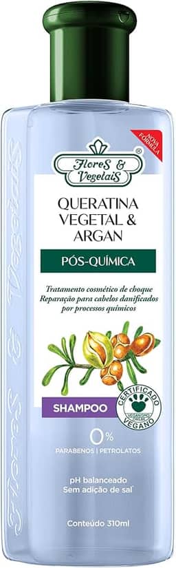 Flores & Vegetais Shampoo Queratina Vegetal E Argan Pós-Química 310Ml